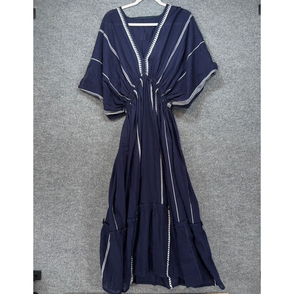 Lemlem Navy Maxi Dress with White Trim